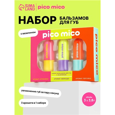 Подарочный набор бальзамов для губ, 3×3.8 г, PICO MICO