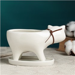 Декоративный горшок для цветов «Кошка», 250 мл, 15.5×7.5×9.5 см, с поддоном, керамика, белый, Greengo