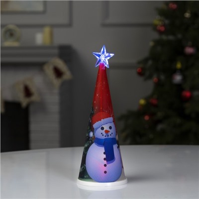 Светодиодная фигура «Ёлка со снеговиком» 7.5×21×7.5 см, пластик, батарейки CR2032×1 (в комплекте), свечение мульти