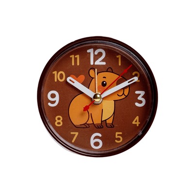 Будильник «Капибара», плавный ход, d=8 см, корпус коричневый