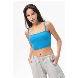 Кроп F-топ-бандо-3 спортивный домашний на тонких бретельках (Светло-синий)