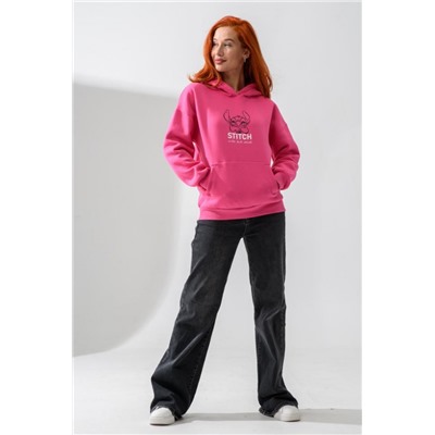 8565 толстовка женская оверсайз (Розовый_стич)