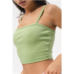 Кроп F-топ-бандо-3 спортивный домашний на тонких бретельках (Оливка)