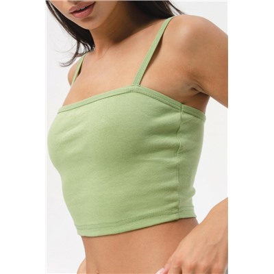 Кроп F-топ-бандо-3 спортивный домашний на тонких бретельках (Оливка)