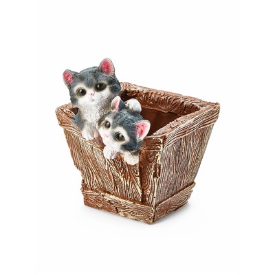 Декоративное кашпо для цветов «Ящик с котятами», 1.3 л, 16×18×20 см, полистоун