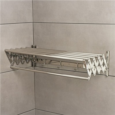 Полка выдвижная с держателем полотенец, 4 крючка 14.5×12(35)×58.5 см