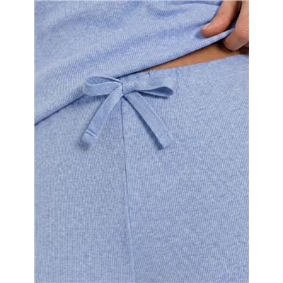 Прямые брюки с поясом на резинке из фактурного трикотажа в рубчик