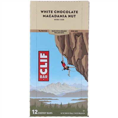 Clif Bar, Энергетический батончик с белым шоколадом и орехом макадамия, 12 батончиков, 2,40 унции (68 г) каждый