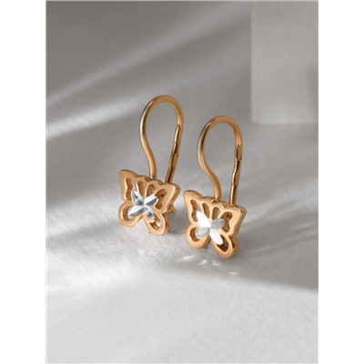 Серьги детские из золочёного серебра на петле с алмазной огранкой - Бабочки 925 пробы ДС-037з