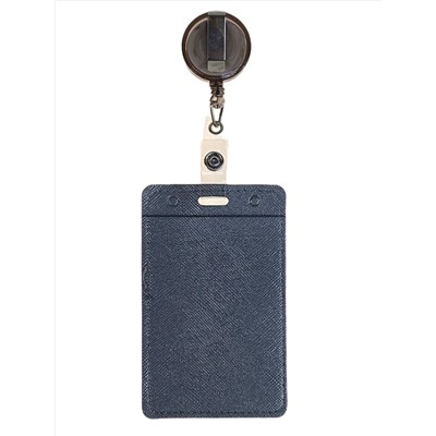 Бейдж с лентой на рулетке вертикальный, цвет серый