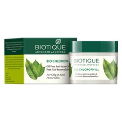 Biotique Chlorophyll Oil Free Anti Acne Gel & Post Hair Removal Soother for Oily & Acne Prone Skin/ Биотик Хлорофилл Гель Противоугревой и кожи после удаления волос.  50г.