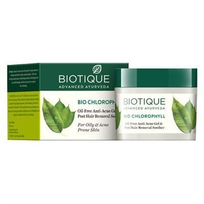 Biotique Chlorophyll Oil Free Anti Acne Gel & Post Hair Removal Soother for Oily & Acne Prone Skin/ Биотик Хлорофилл Гель Противоугревой и кожи после удаления волос.  50г.