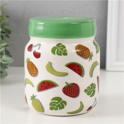 Копилка для денег «Банка с фруктиками», керамика, 11.5×11.5×14.3 см