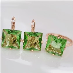 Комплект ювелирная бижутерия коллекция  "Дубай" серьги и кольцо 18 р, покрытие: позолота, вставка: фианиты, цвет: зеленый, арт.215.449-18