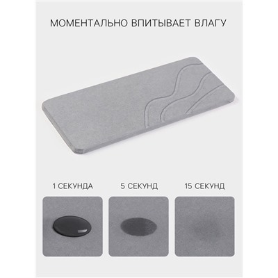 Подставка диатомитовая для губки и аксессуаров для ванной, 25×10 см, серая