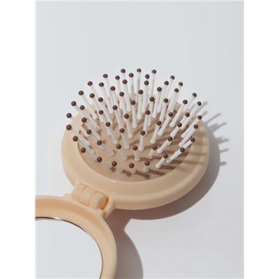 Расчёска массажная «Капибара», складная, с зеркалом, d=6.5 см, бежевая