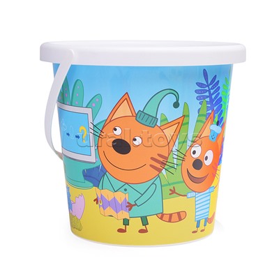 Песочный набор "Три кота" №14: Ведро с наклейкой, лопатка №5, грабельки №5, лейка малая №4