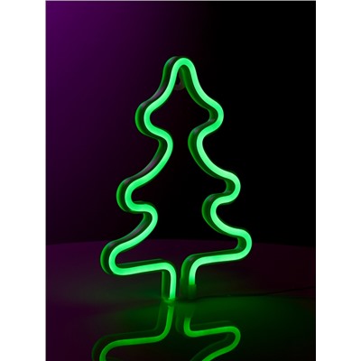 Неоновая вывеска «Ёлка» 20×25 см, батарейки ААх3 (не в комплекте), USB, свечение зелёное