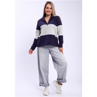 654 Толстовка флис Колор-блок (Темно-синий_серый)