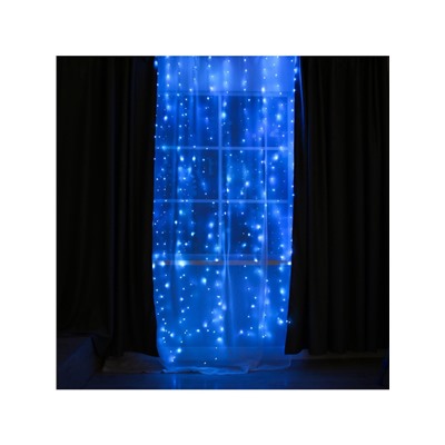 Гирлянда «Занавес» 2.8×3 м роса на крючках, с пультом, IP20, серебристая нить, 300 LED, свечение синее, 8 режимов, USB