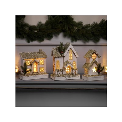 Фигура деревянная «Хижина» 21×23×9 см, 5 LED, батарейки ААx2 (не в комплекте), свечение тёплое