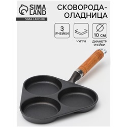 Сковорода-оладница, 37×19 см, деревянная ручка, чугун, чёрная