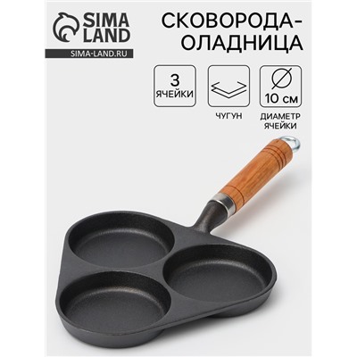 Сковорода-оладница, 37×19 см, деревянная ручка, чугун, чёрная