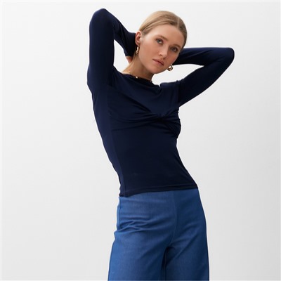 Лонгслив женский MINAKU: Casual Collection, тёмно-синий, размер 46