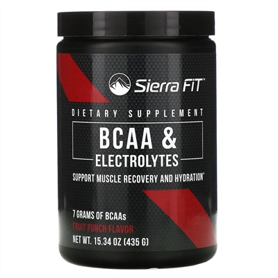 Sierra Fit, аминокислоты с разветвленными цепями (BCAA) и электролиты, 7 г BCAA, со вкусом фруктового пунша, 435 г (15,34 унции)