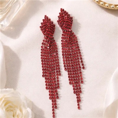 Серьги длинные висячие со стразами "Вечерние", цвет: красный, арт.012.021