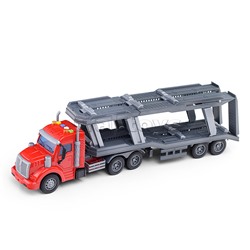 Автомобиль-тягач "Профи" с полуприцепом-автовозом инерционный (со светом и звуком) + 4 автомобиля (в коробке)