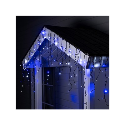 Гирлянда «Бахрома» 3×0.6 м, IP44, УМС, тёмная нить, 160 LED, свечение бело-синее, мигание, 220 В