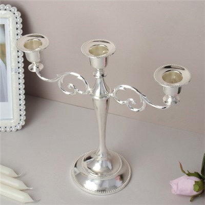 Подсвечник на 3 свечи 25 см серебро / 6303Q /уп 30/