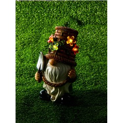 Садовая фигура из полистоуна «Гном с лопатой», 24×14×13.5 см, с подсветкой