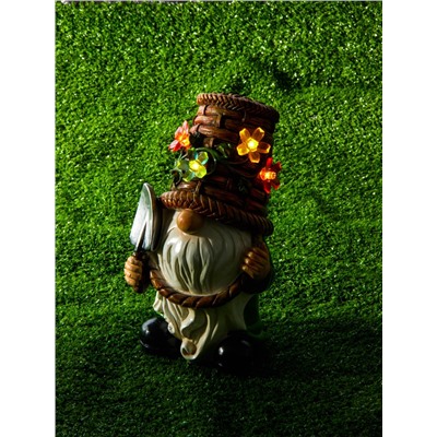 Садовая фигура из полистоуна «Гном с лопатой», 24×14×13.5 см, с подсветкой