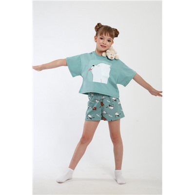 Пижама для девочки Хулиган арт. ПД-019-069 (Бирюза/бирюза)