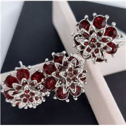 Комплект украшений ювелирной бижутерии р-р 20 с покрытием посеребрение, вставка: красный камень, Уценка, арт.08.1699-20 (216.029-20)