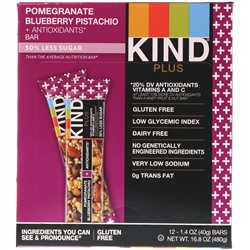 KIND Bars, Батончики Plus, гранат, фисташки, черника + антиоксиданты, 12 батончиков, 1,4 унции (40 г) каждый