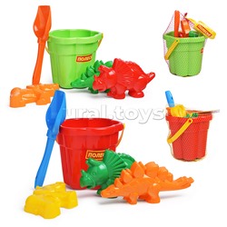 Набор №318: ведро-цветок среднее №3, лопатка №5, формочки (мамонт + динозавр №1 + динозавр №2)