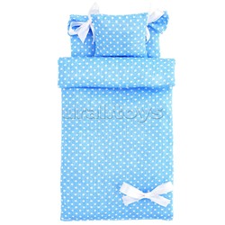 Постельное бельё голубое в горошек для барби