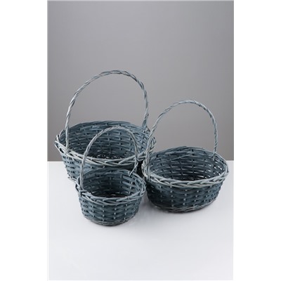 Корзина плетёная для хранения, ива, круглая, серая, голубая, набор 3 шт., Greengo
