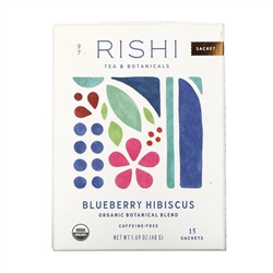 Rishi Tea, органический чай с растительной смесью, гибискус и черника, без кофеина, 15 пакетиков, 48 г (1,69 унции)