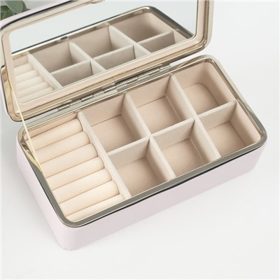 Шкатулка для украшений «Мелкая рябь», с зеркалом, искусственная кожа, розовая, 10×18×6 см