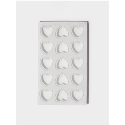 Форма для муссовых десертов и выпечки KONFINETTA «Сердца», 29.8×17.3×2.5 см, 15 ячеек (5×4.6 см), силикон, белая