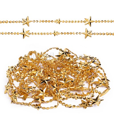 Бусы новогодние "Золотые" со звёздочками (5м)в пакете