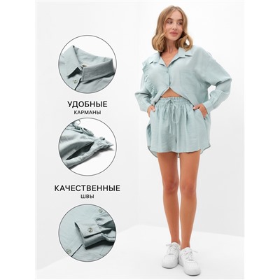 Костюм женский (блузка, шорты) MINAKU: Casual Collection, зелёный, размер 46