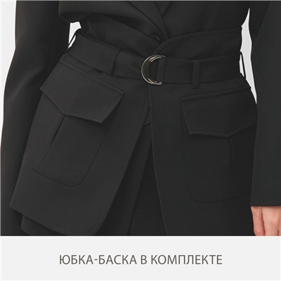 Пиджак женский с баской MINAKU: Casual Collection, чёрный, размер 48