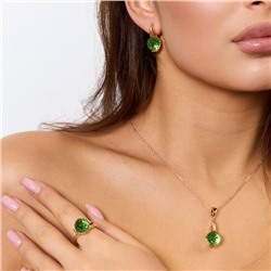 Комплект ювелирной бижутерии коллекция "Дубай" серьги, кулон и кольцо 18 р, покрытие позолота, вставка: кристалл, цвет: зеленый, арт.414.198-18