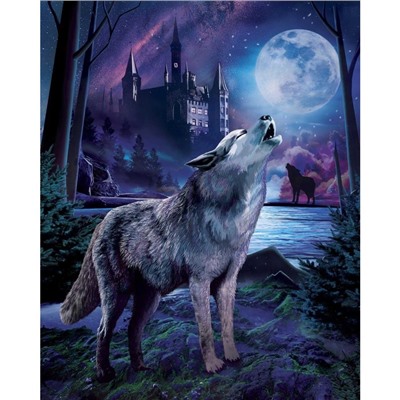 Алмазная мозаика с полным заполнением на подрамнике «Волк в лесу», 40×50 см