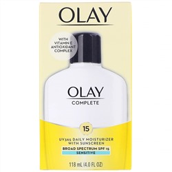 Olay, Complete, UV365, дневное увлажняющее средство, SPF 15, для чувствительной кожи, 118 мл (4,0 жидк. унции)